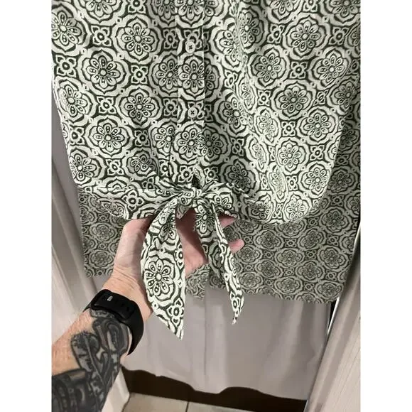 Talbots Green White Linen Blend Medallion Pant Set Sz L Wide Leg Pants Resort